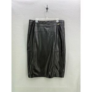 NWT Marc by Marc Fisher Women Black Faux Vegan Leather Midi Pencil Skirt Size XL